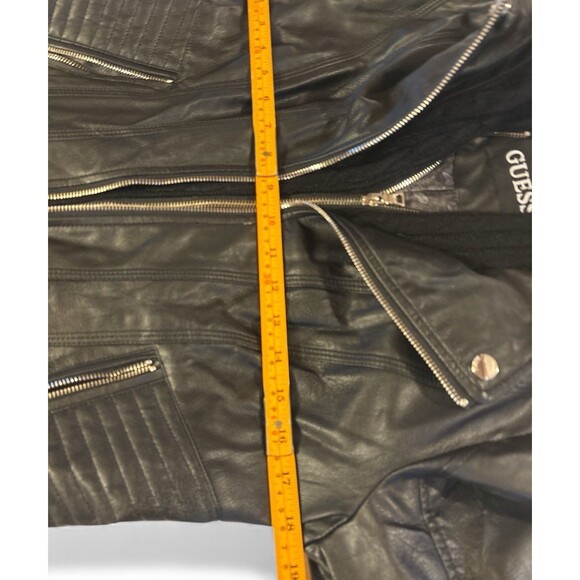 Guess Women’s Faux Leather Biker Jacket Black Removable Hood Size Medium - Picture 3 of 10